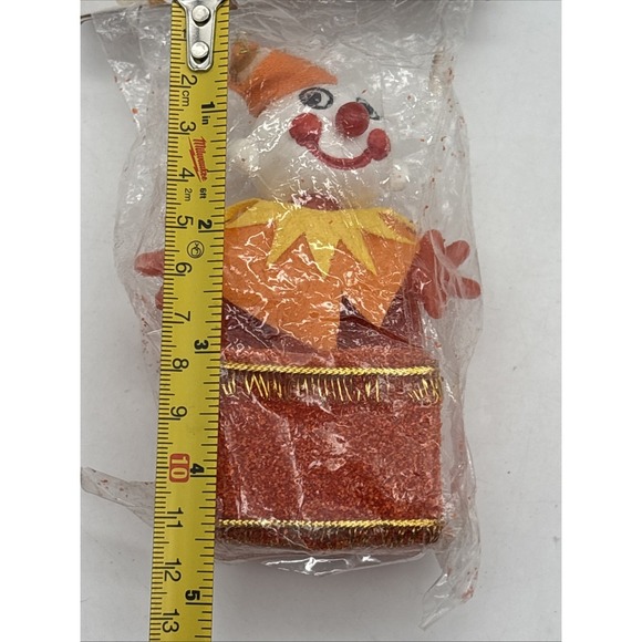 Vtg Plastic Clown Jack in the Box Christmas Tree Ornament Holiday Hong Kong NOS - Picture 10 of 11